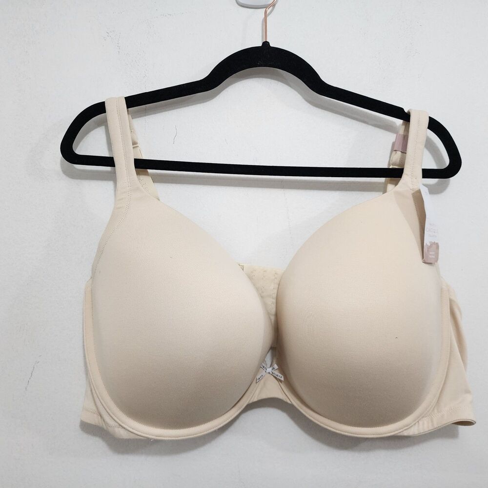 Cacique Lane Bryant 50D Cotton Collection Boost Plunge Nude Neutral Padded Bra